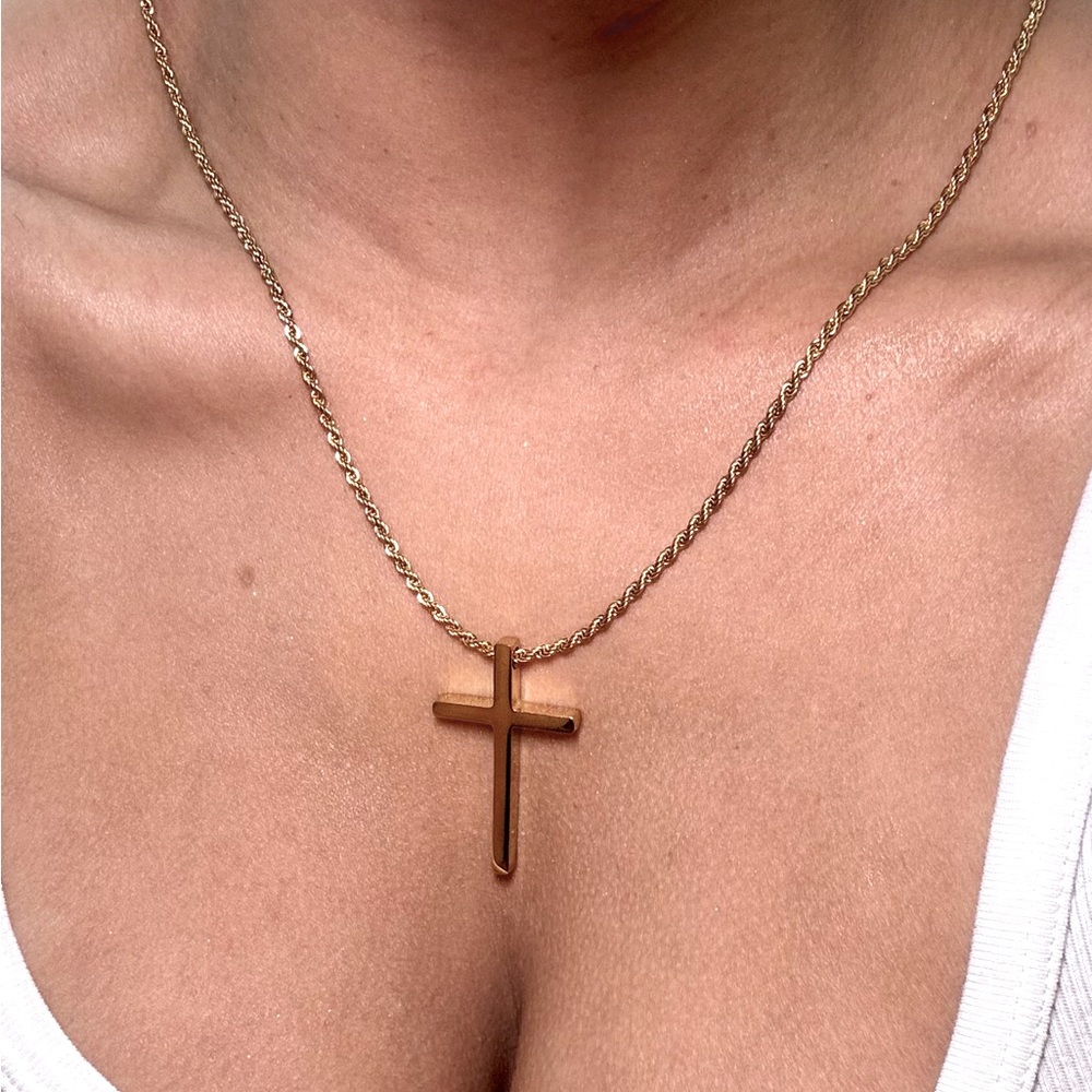 Stainless steel gold cross necklace